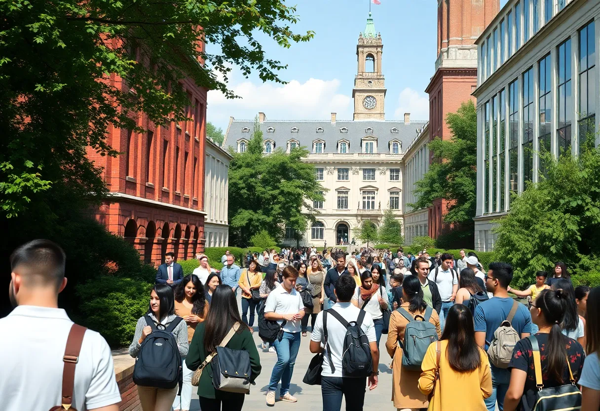 Students interacting on the Georgetown University campus