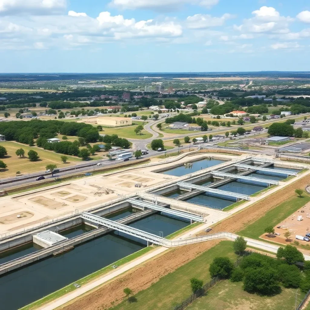 Water treatment plant in Georgetown, Texas, surrounded by construction and urban development.