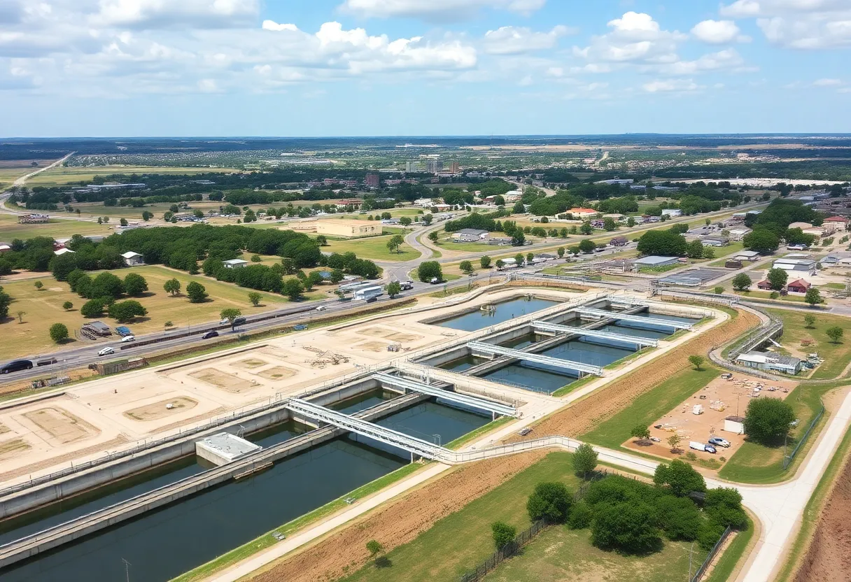 Water treatment plant in Georgetown, Texas, surrounded by construction and urban development.