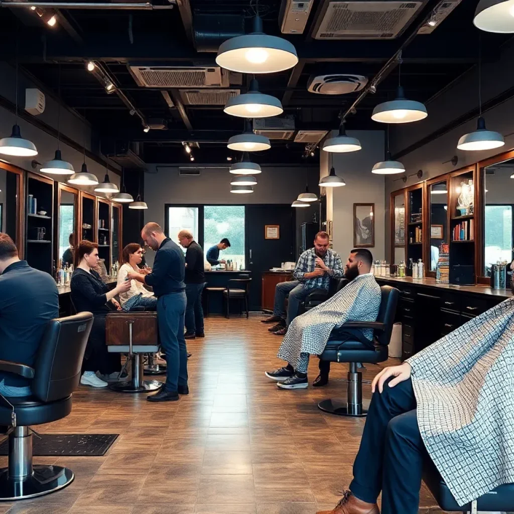 Interior of G.H.O.A.T Barbershop in Georgetown with barbers and clients