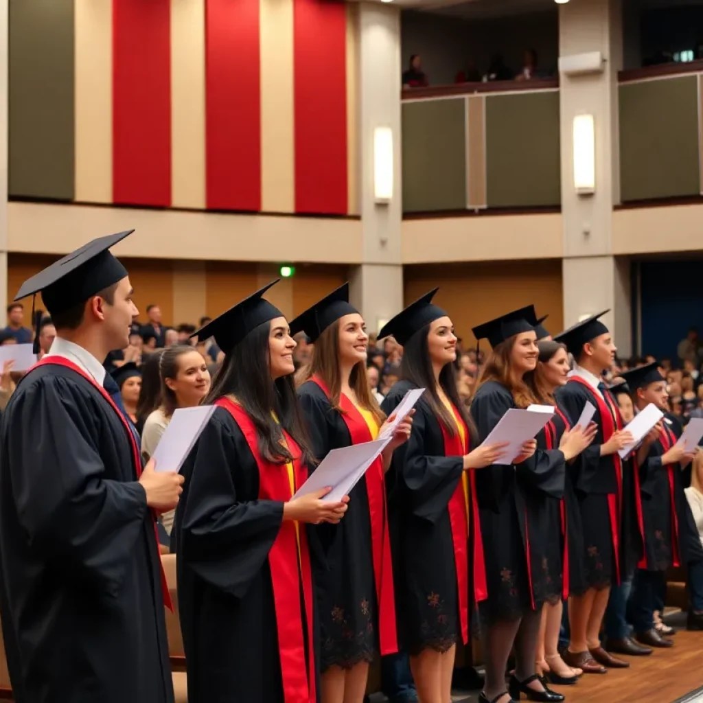 Students receiving awards at Georgia Southwestern University ceremony