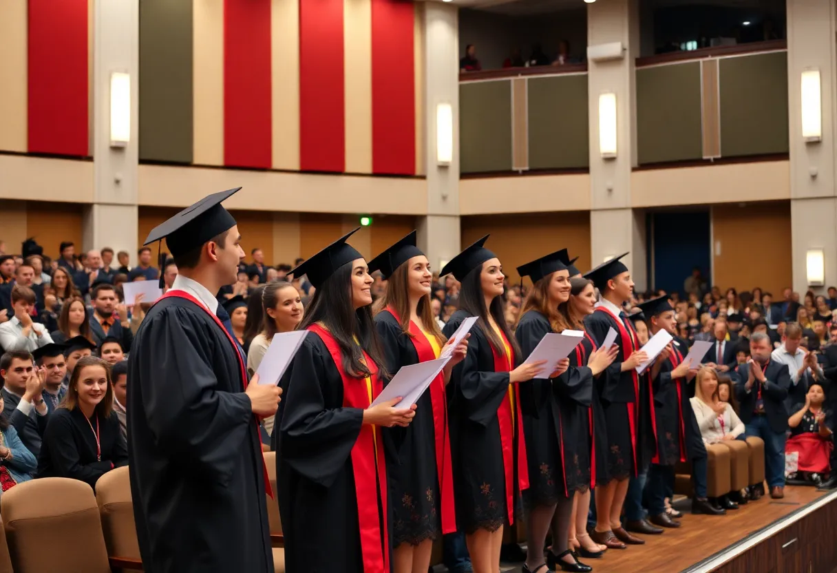 Students receiving awards at Georgia Southwestern University ceremony