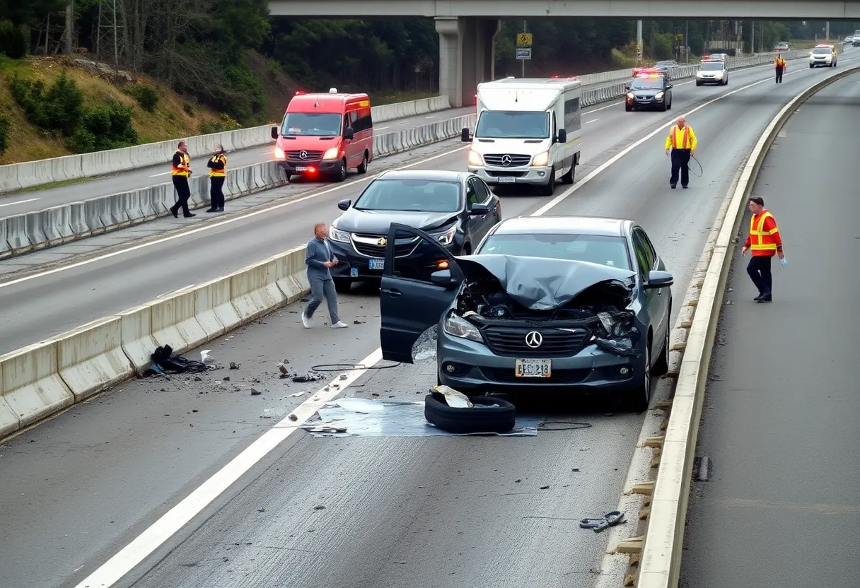 Damage caused by septic truck malfunction on highway