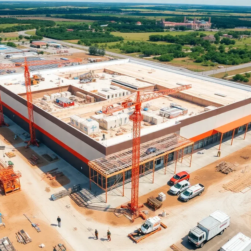Aerial view of the Home Depot construction site in Leander, Texas