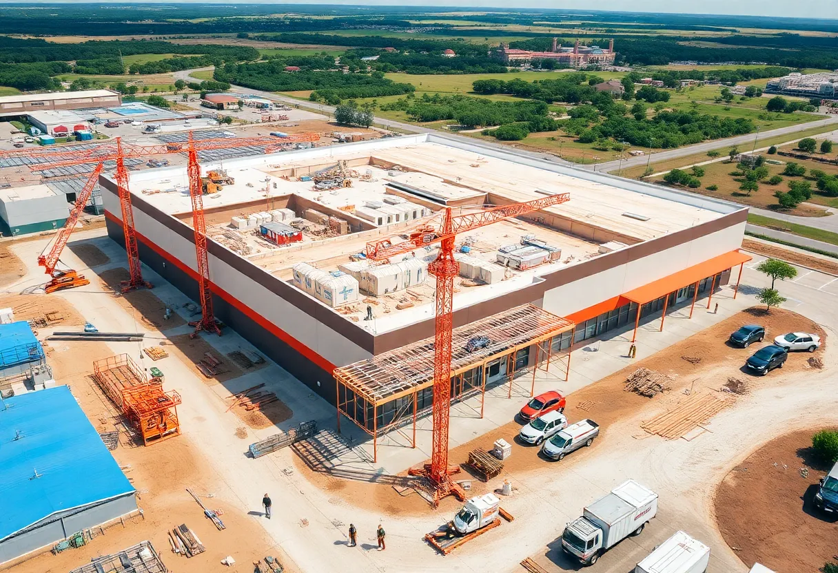 Aerial view of the Home Depot construction site in Leander, Texas