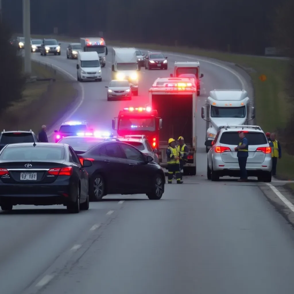 Crash site on I-35 in Round Rock with emergency responders