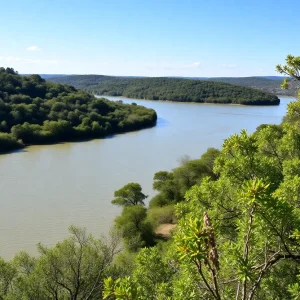 Lake Travis with rising water levels after recent rainfall in Texas