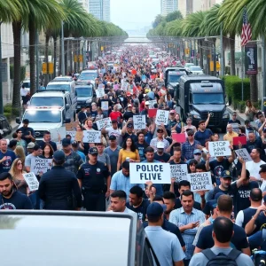 Protesters gather in Los Angeles to oppose federal immigration sweeps.