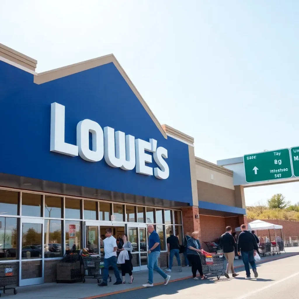 Exterior view of Lowe's store in Georgetown, Texas with customers.