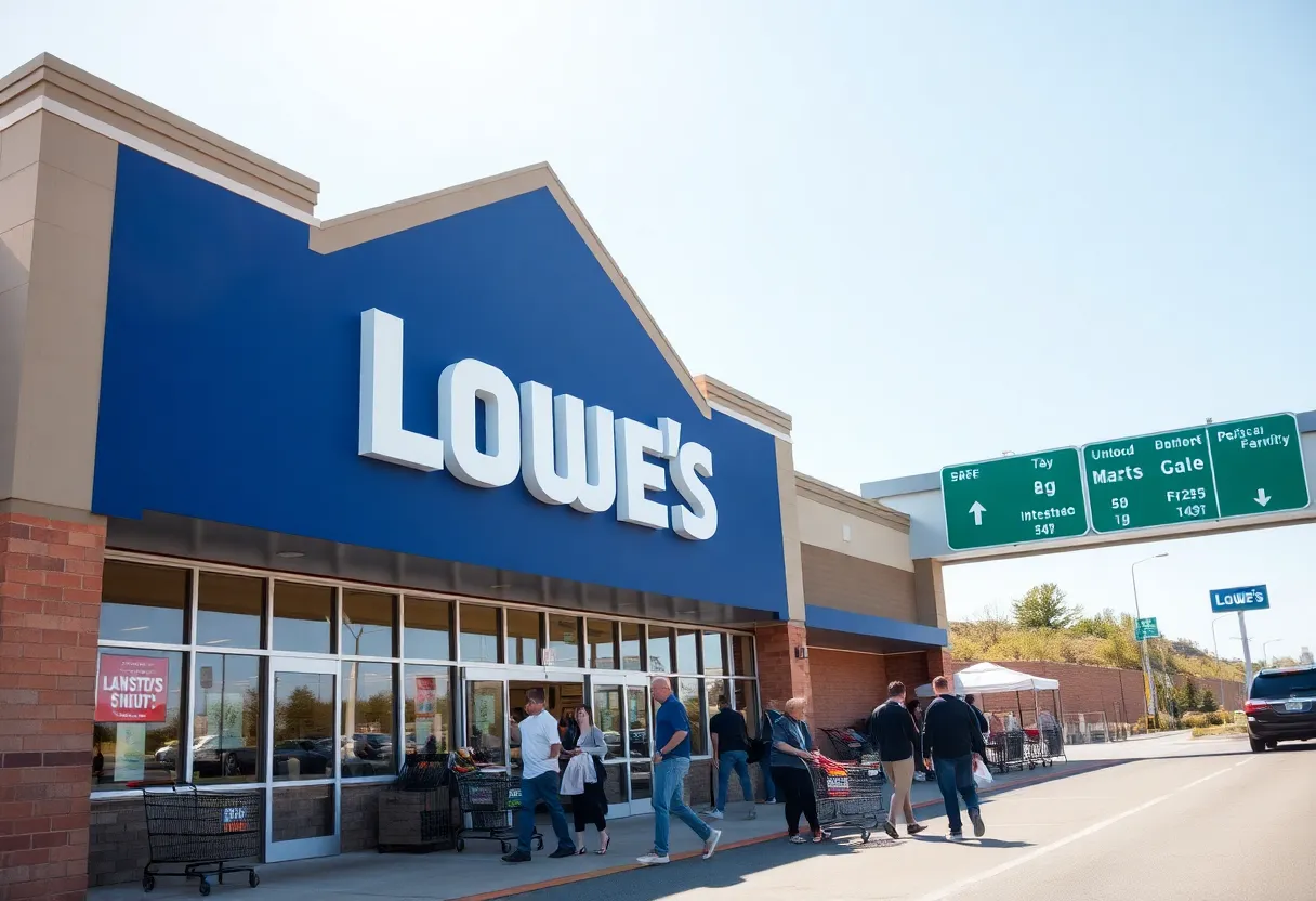 Exterior view of Lowe's store in Georgetown, Texas with customers.