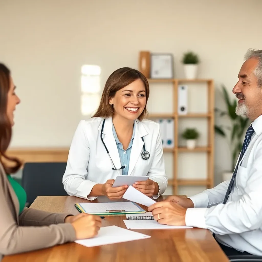 Broker assisting clients with Medicare insurance options