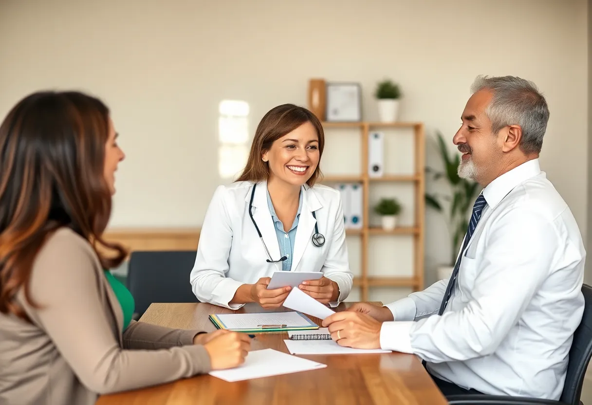 Broker assisting clients with Medicare insurance options