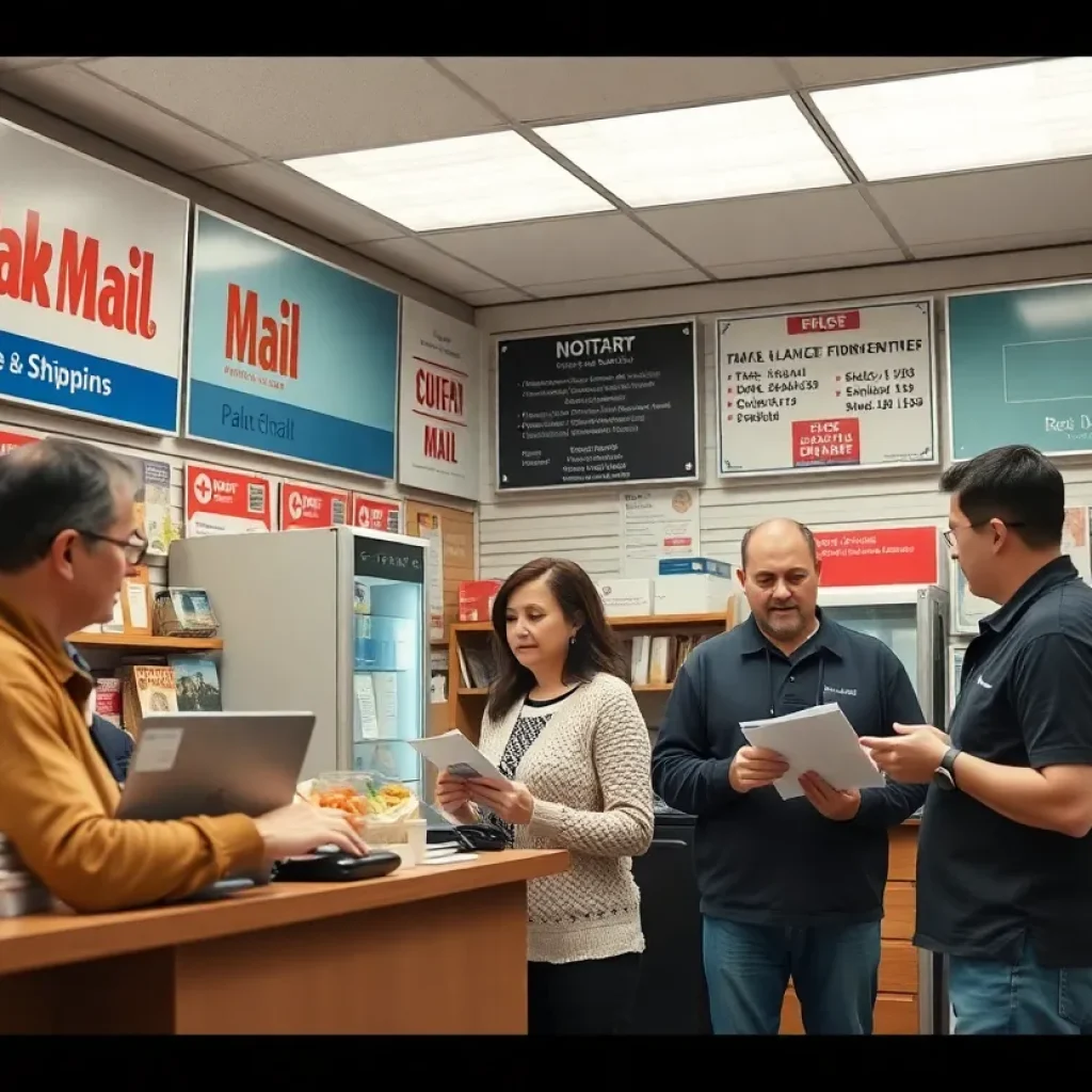 Interior view of Pak Mail Cedar Park with customers and staff