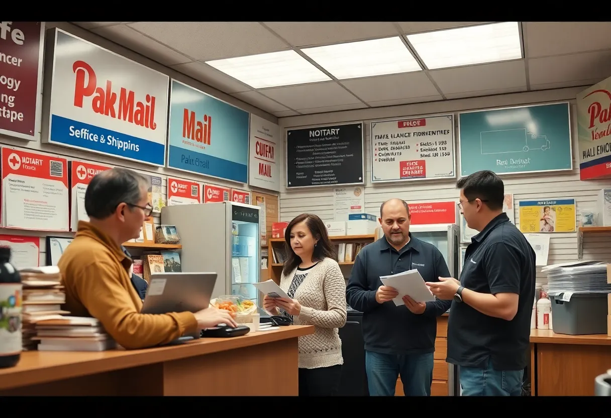 Interior view of Pak Mail Cedar Park with customers and staff