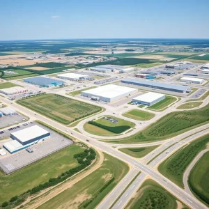 Aerial view of proposed industrial site in Pflugerville, Texas