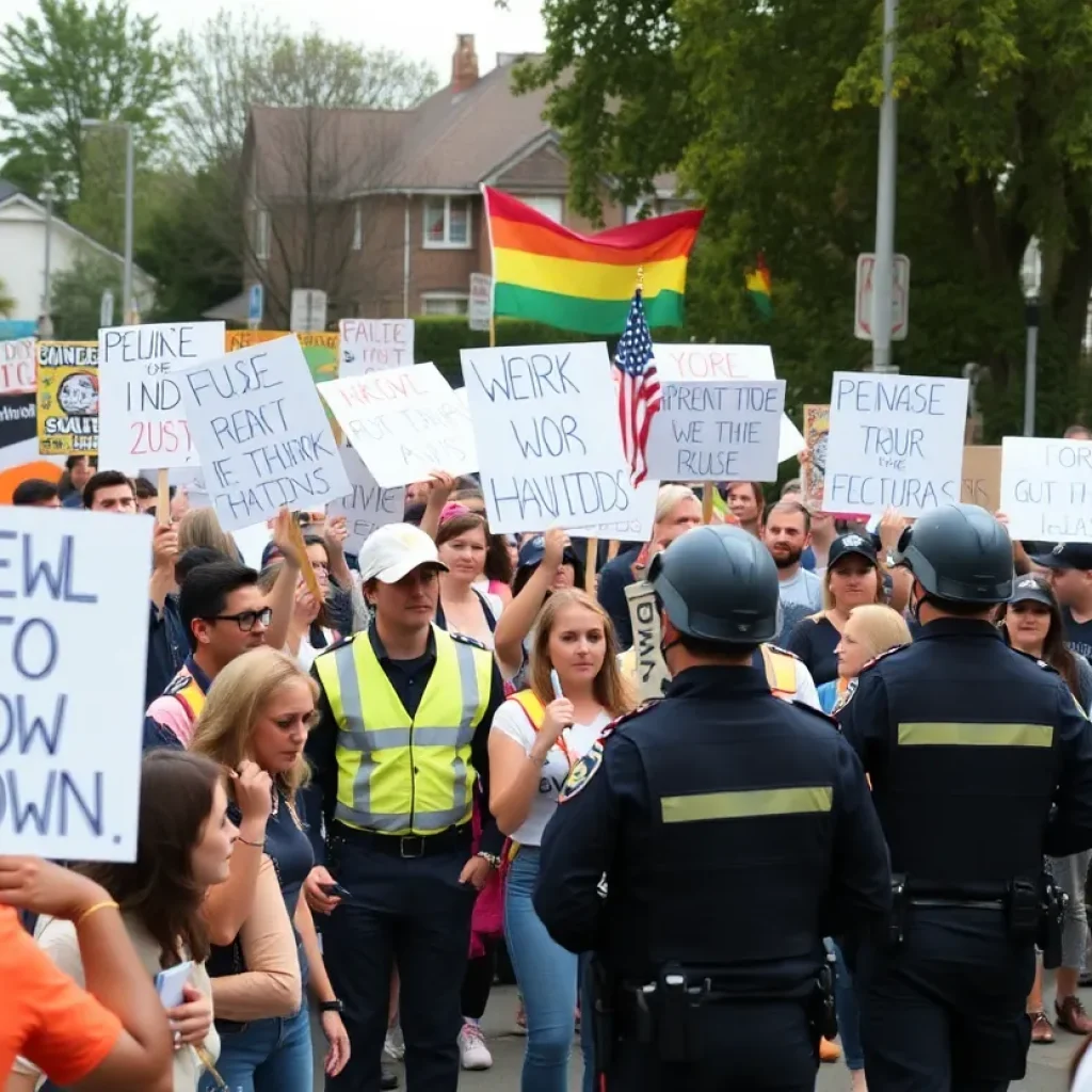 Protesters in Pflugerville holding signs during a peaceful demonstration.