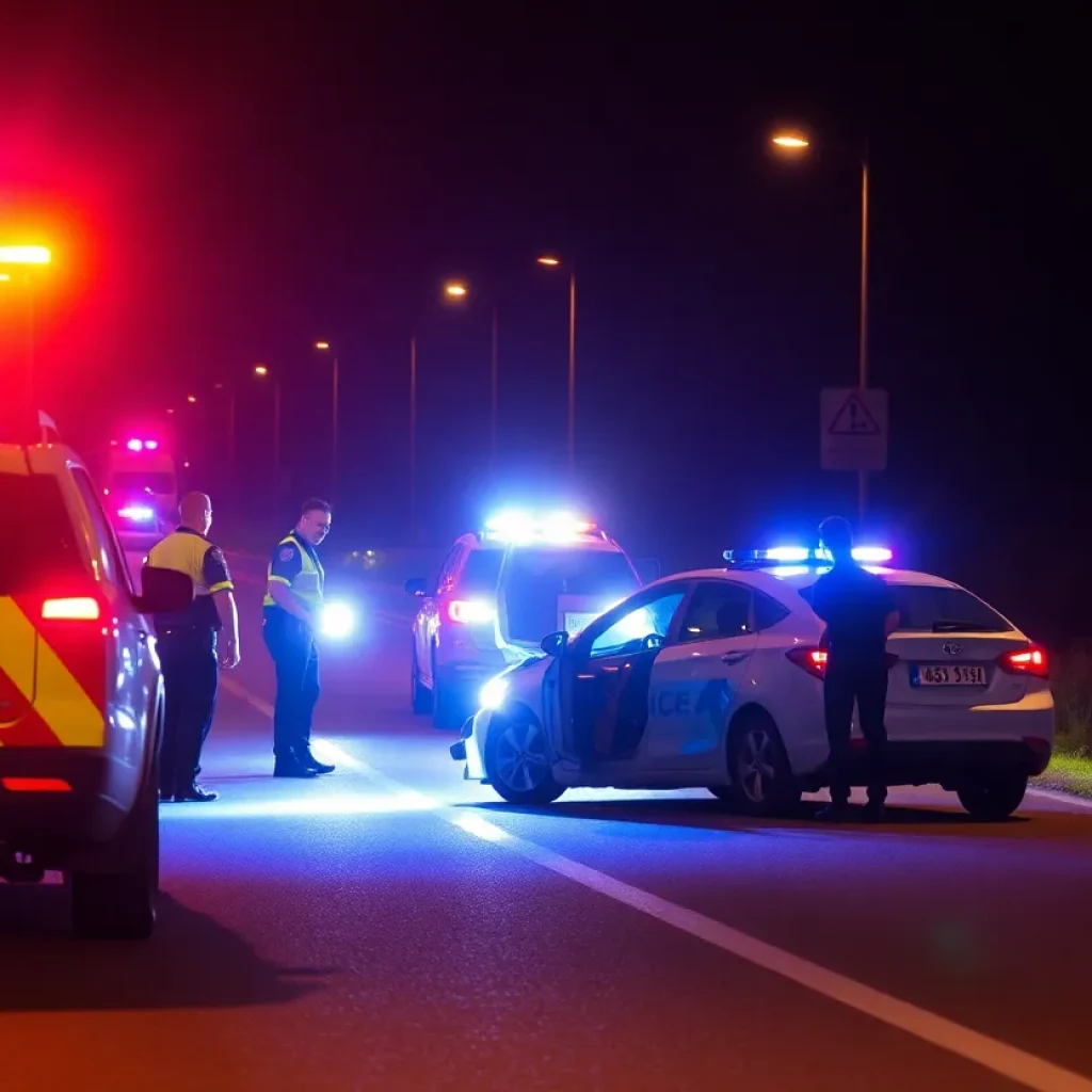 Police car at the scene of a fatal accident on I-35 Frontage Road