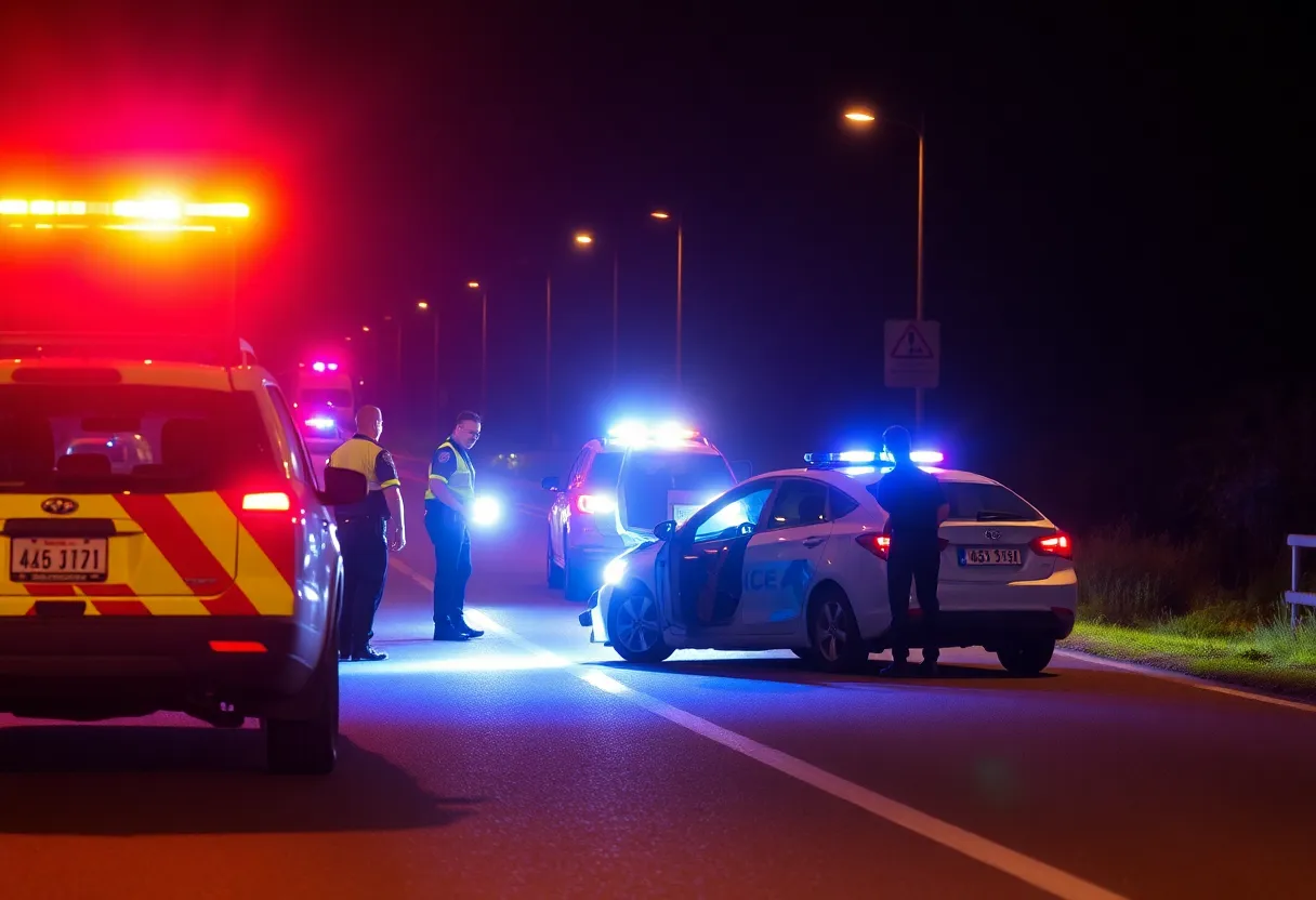 Police car at the scene of a fatal accident on I-35 Frontage Road