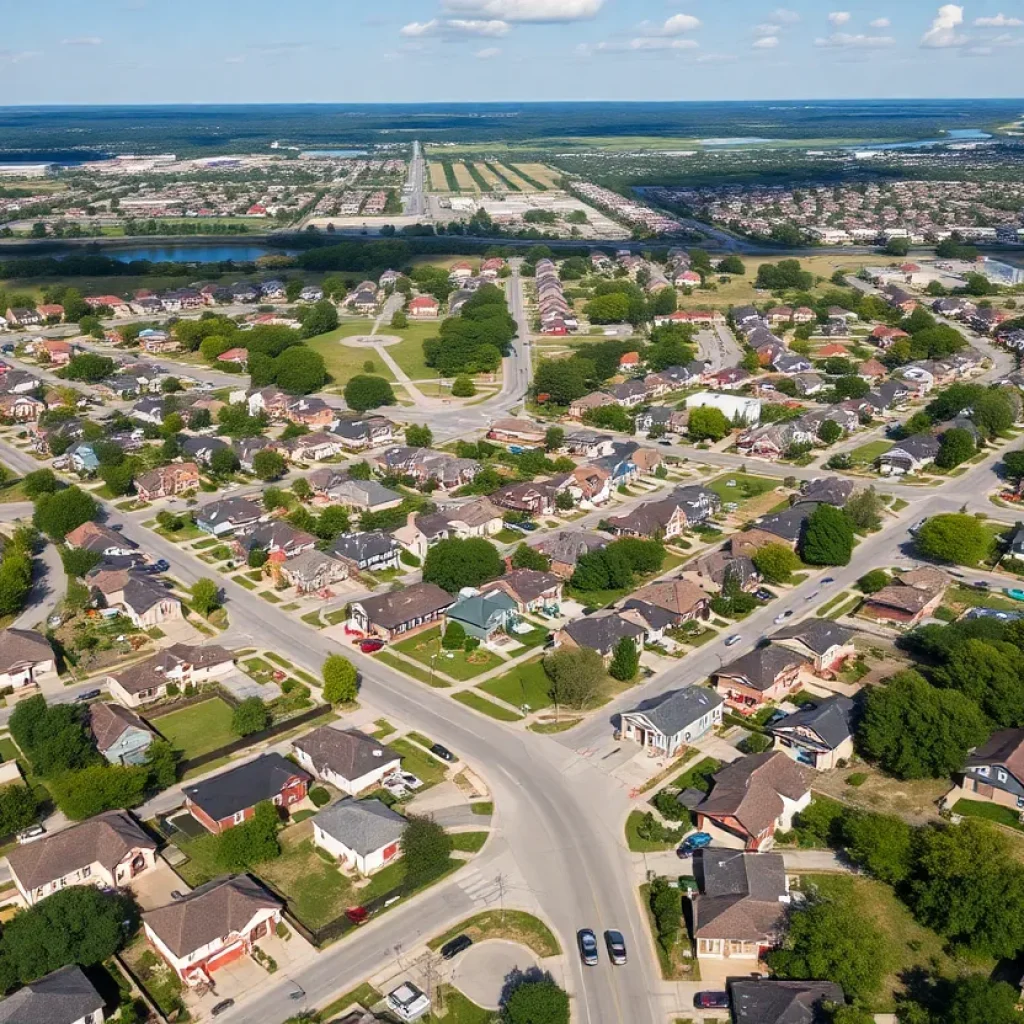 Aerial view of Round Rock, Texas highlighting the city's residential areas and parks.