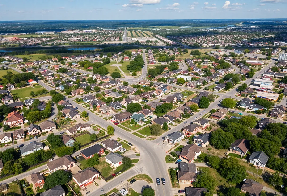 Aerial view of Round Rock, Texas highlighting the city's residential areas and parks.