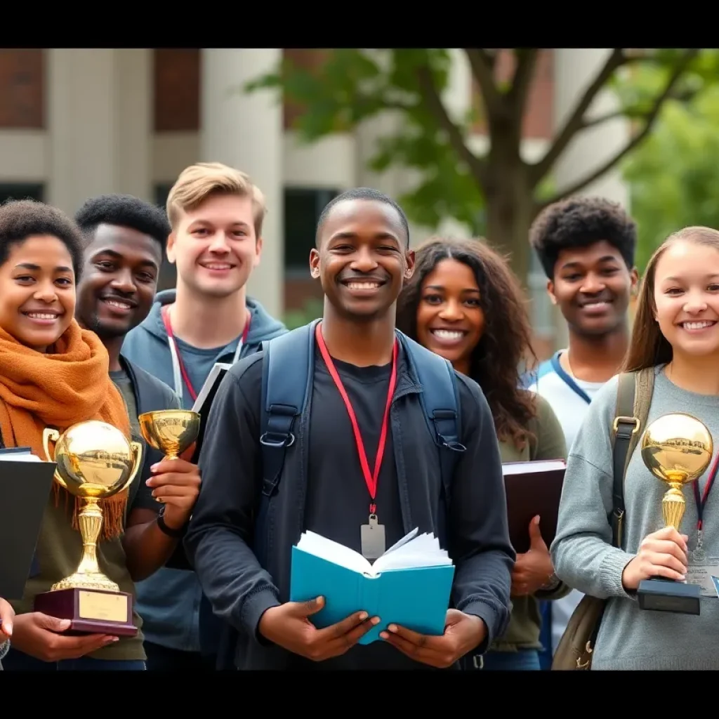 Diverse group of student-athletes celebrating academic accomplishments.