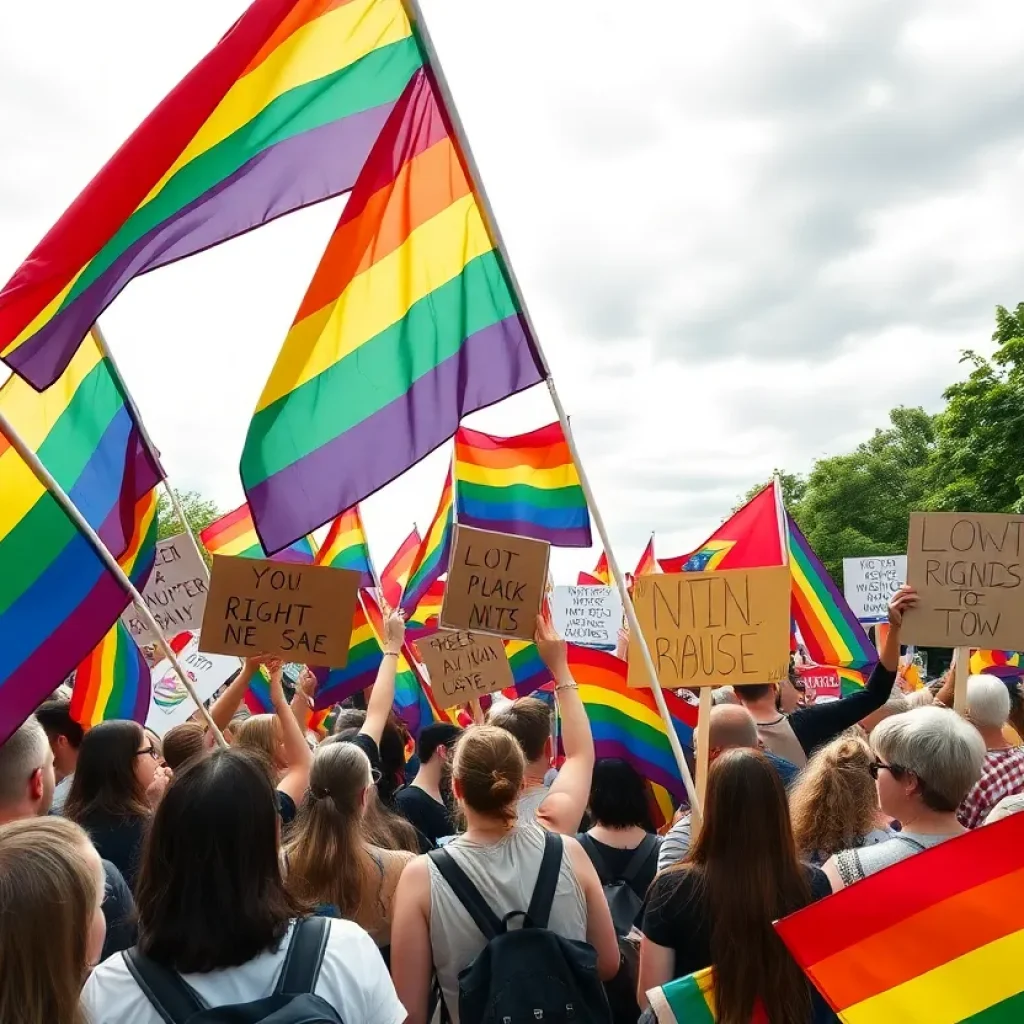 Taylor community members hold rainbow flags in support of Pride Month.