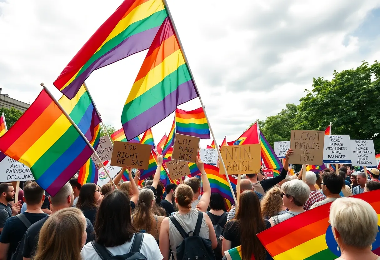 Taylor community members hold rainbow flags in support of Pride Month.