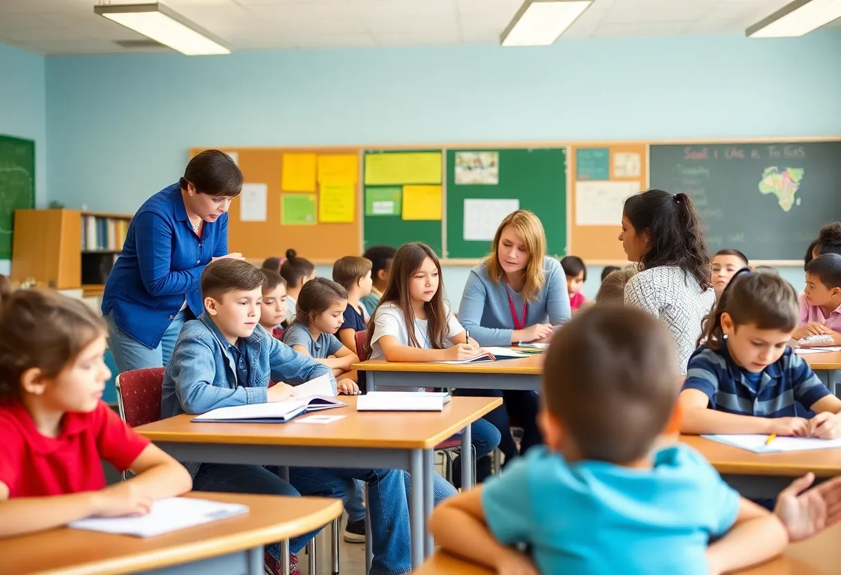 Teachers instructing students in a classroom setting