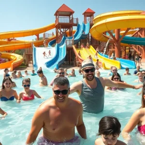 Families enjoying Typhoon Texas Waterpark on Father's Day
