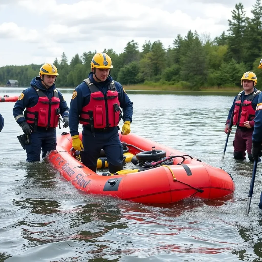 Emergency responders engaged in water rescue training