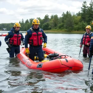 Emergency responders engaged in water rescue training