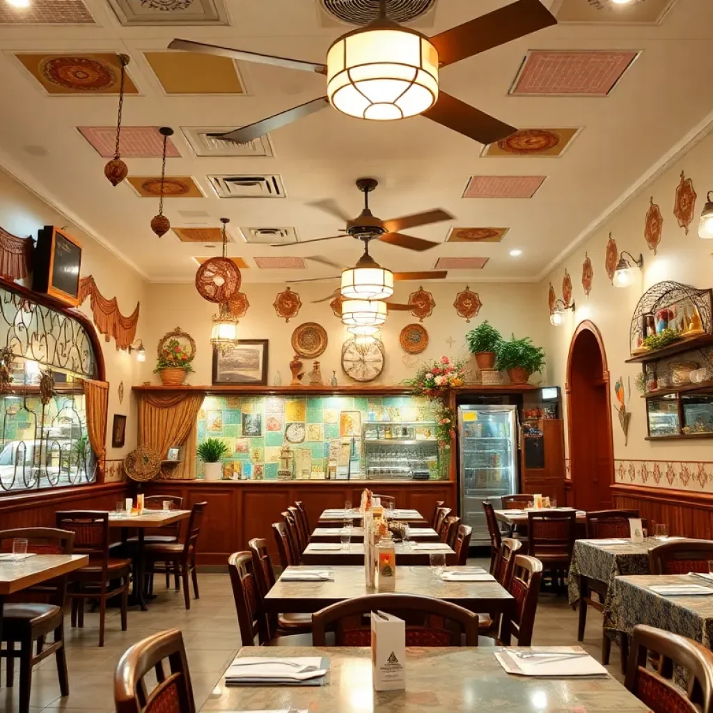 Interior of A Desi Bites restaurant featuring traditional Indian decor