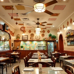 Interior of A Desi Bites restaurant featuring traditional Indian decor