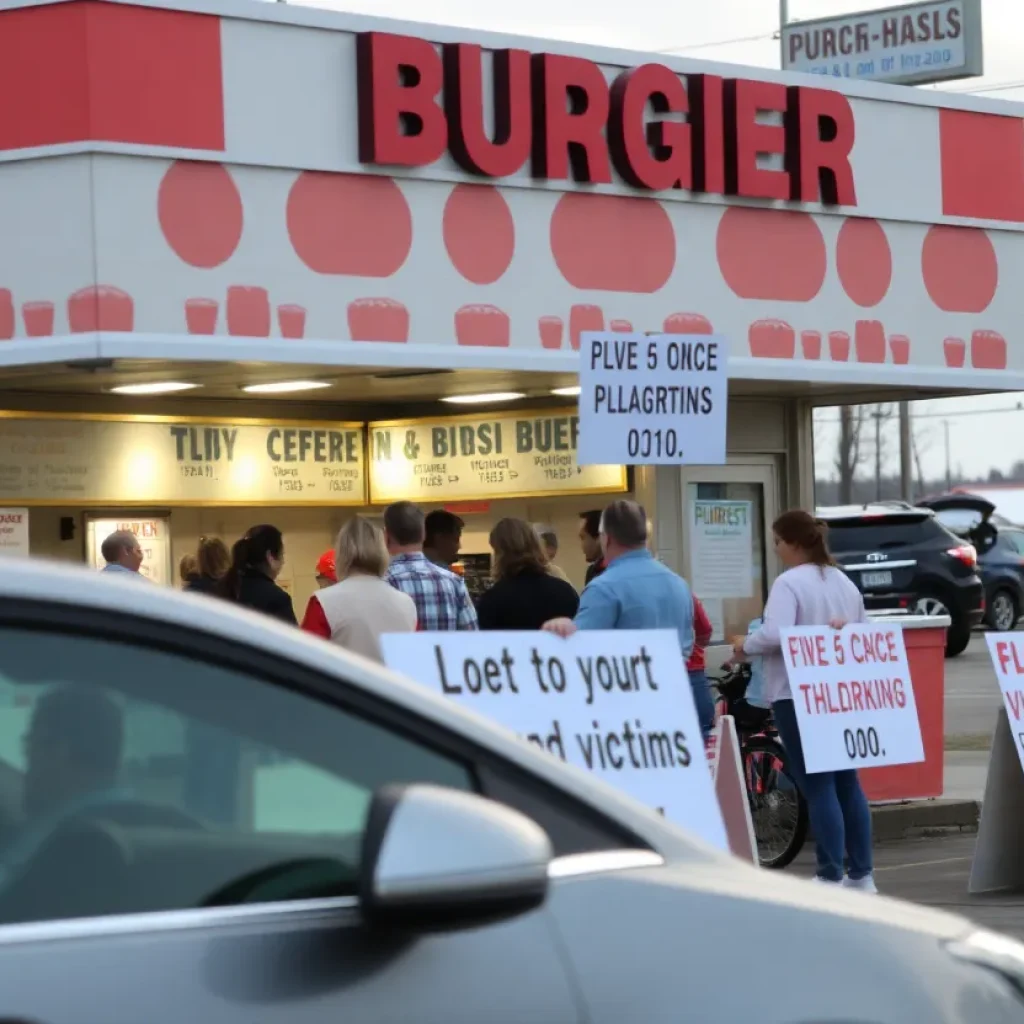 Crowd supporting flood relief at P. Terry's Burger Stand