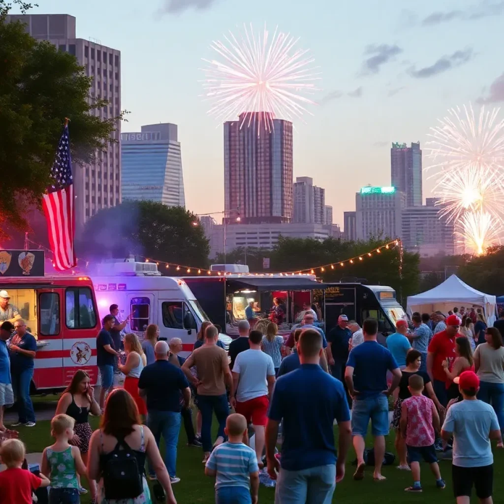 Fireworks lighting up the Austin skyline during Fourth of July celebrations