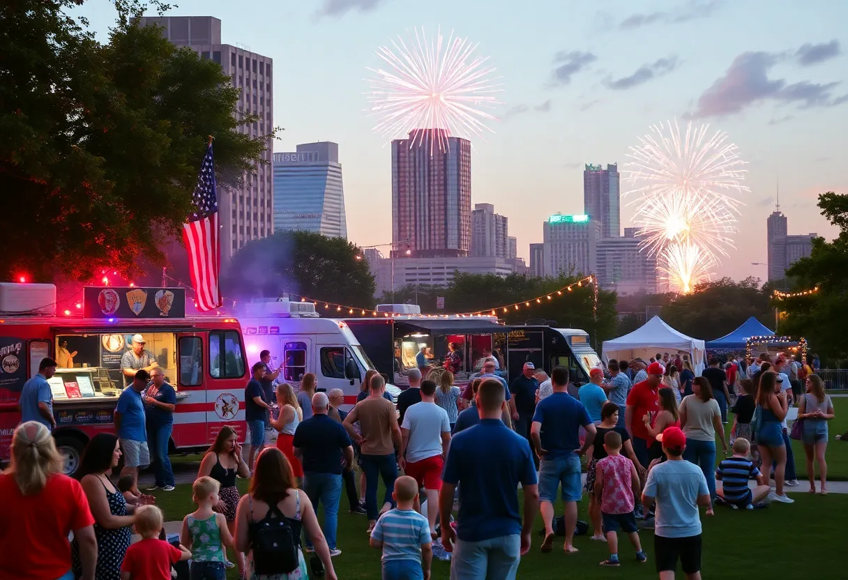 Fireworks lighting up the Austin skyline during Fourth of July celebrations