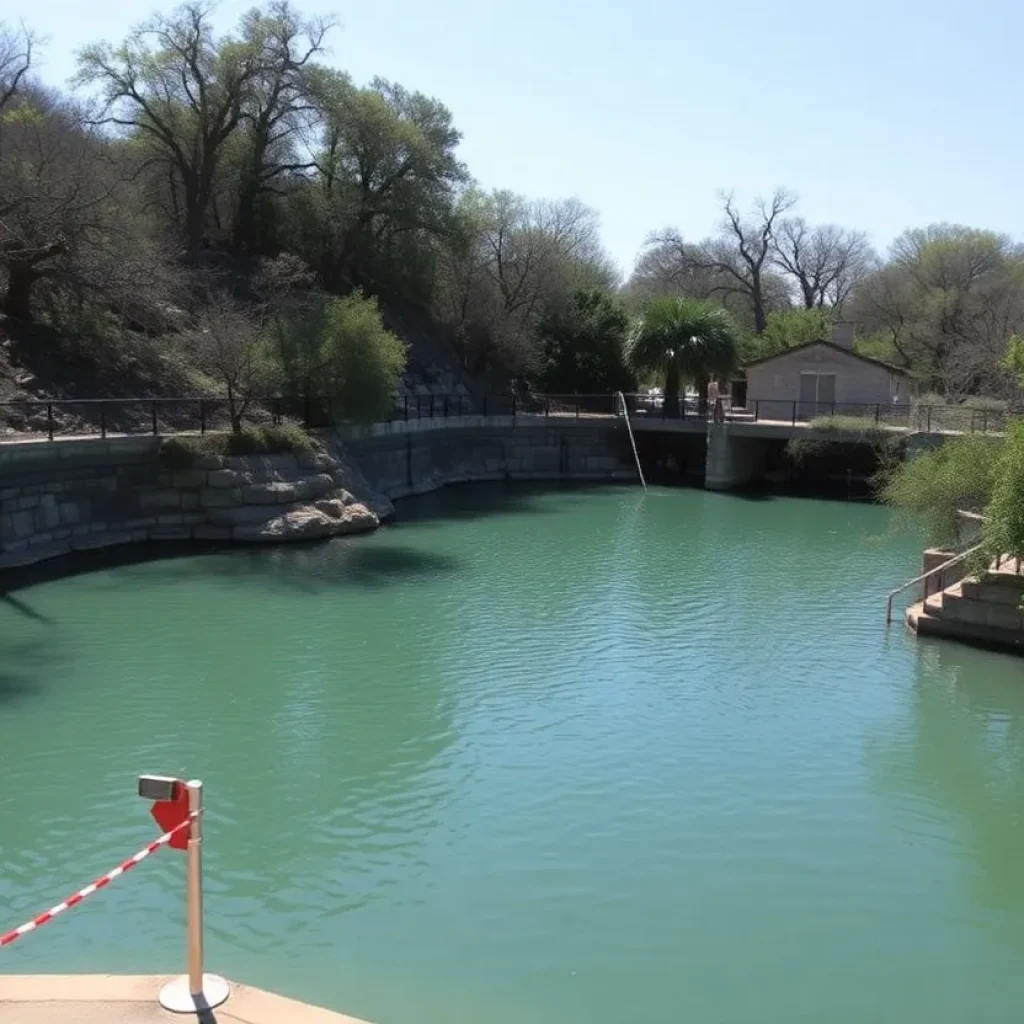 Barton Springs Pool closed with safety barriers