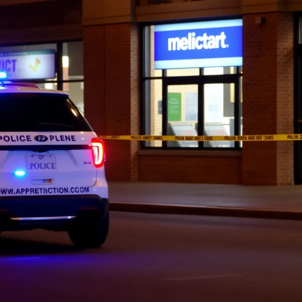 Police car outside a retail store with caution tape