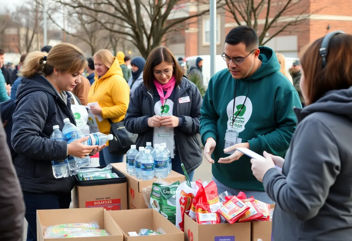 Volunteers distributing disaster relief kits in Leander, Texas