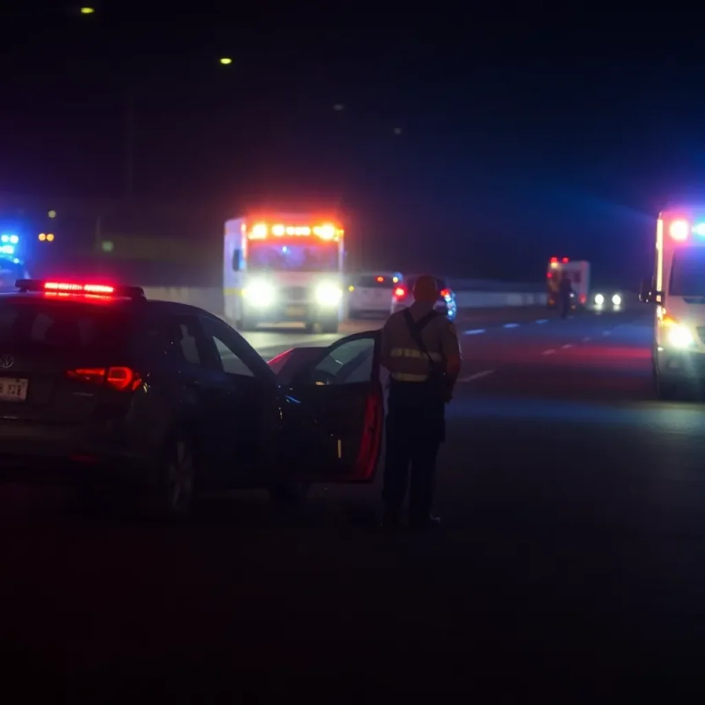 Emergency responders at a car crash site on a highway