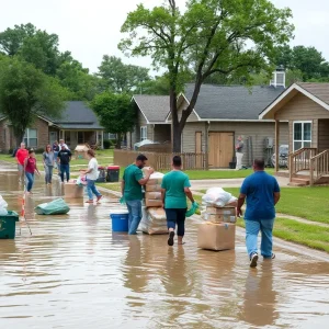 Residents working together in a flooded area of Williamson County