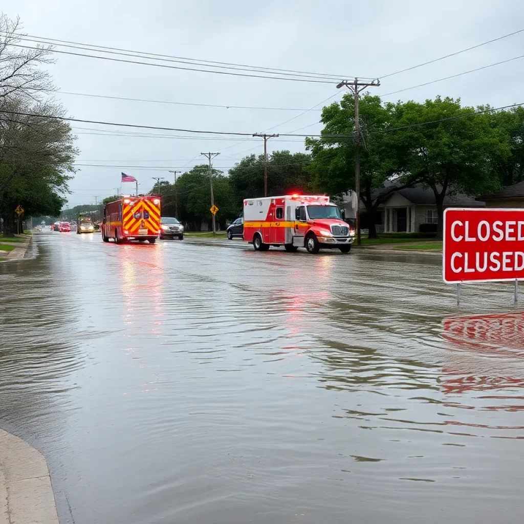 Flooded road in Georgetown, Texas