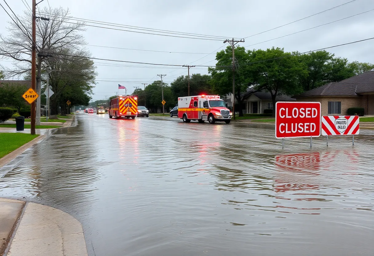 Flooded road in Georgetown, Texas