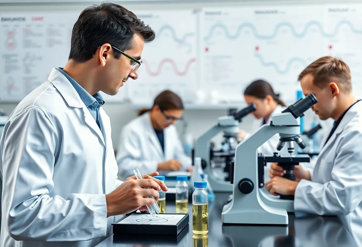 Scientists conducting research in a gene therapy laboratory