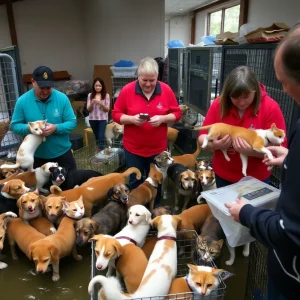 Animal shelter volunteers evacuating animals during Georgetown flood