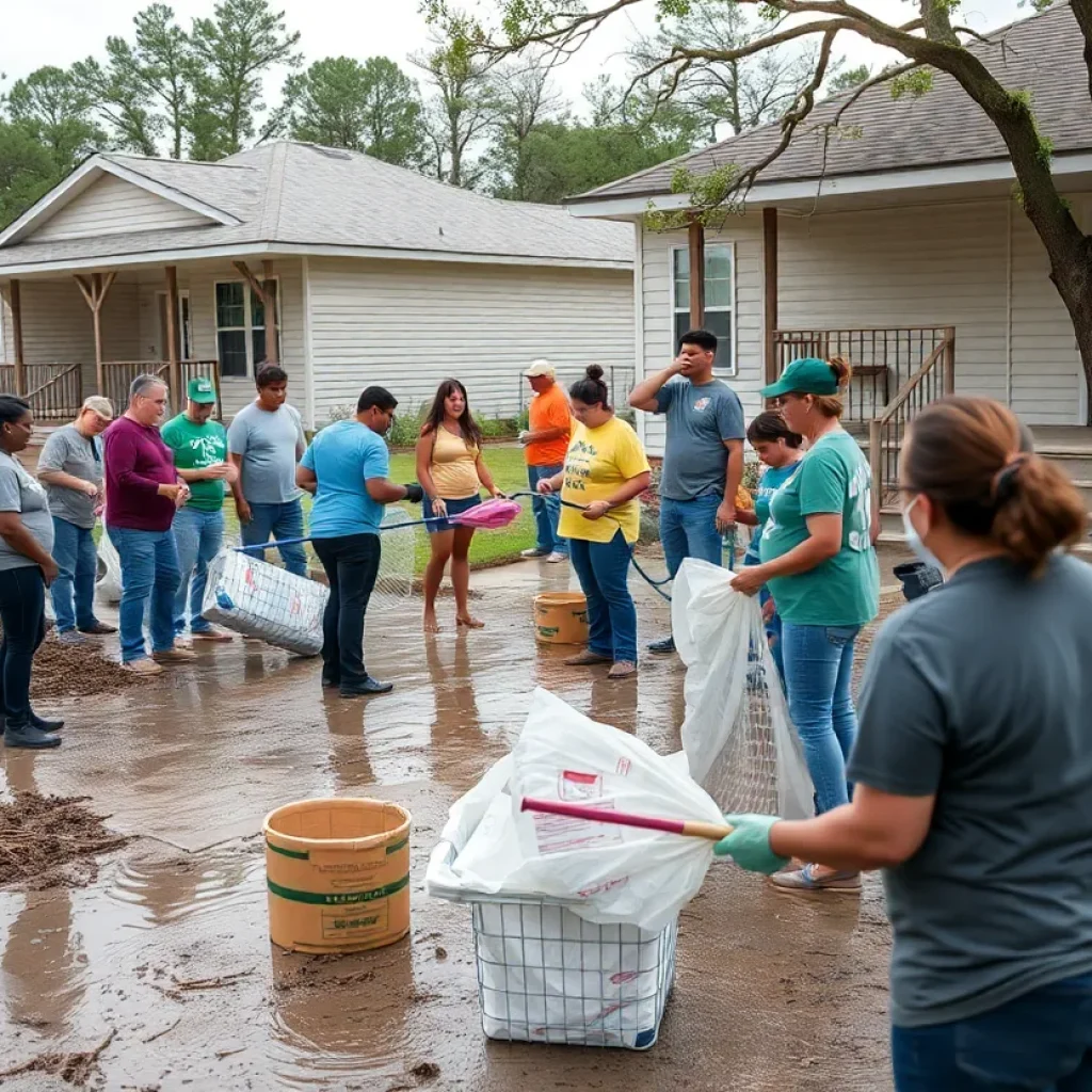 Volunteers in Georgetown Texas assisting in flood recovery efforts
