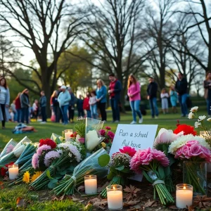 Memorial flowers and candles for a Georgetown school aide