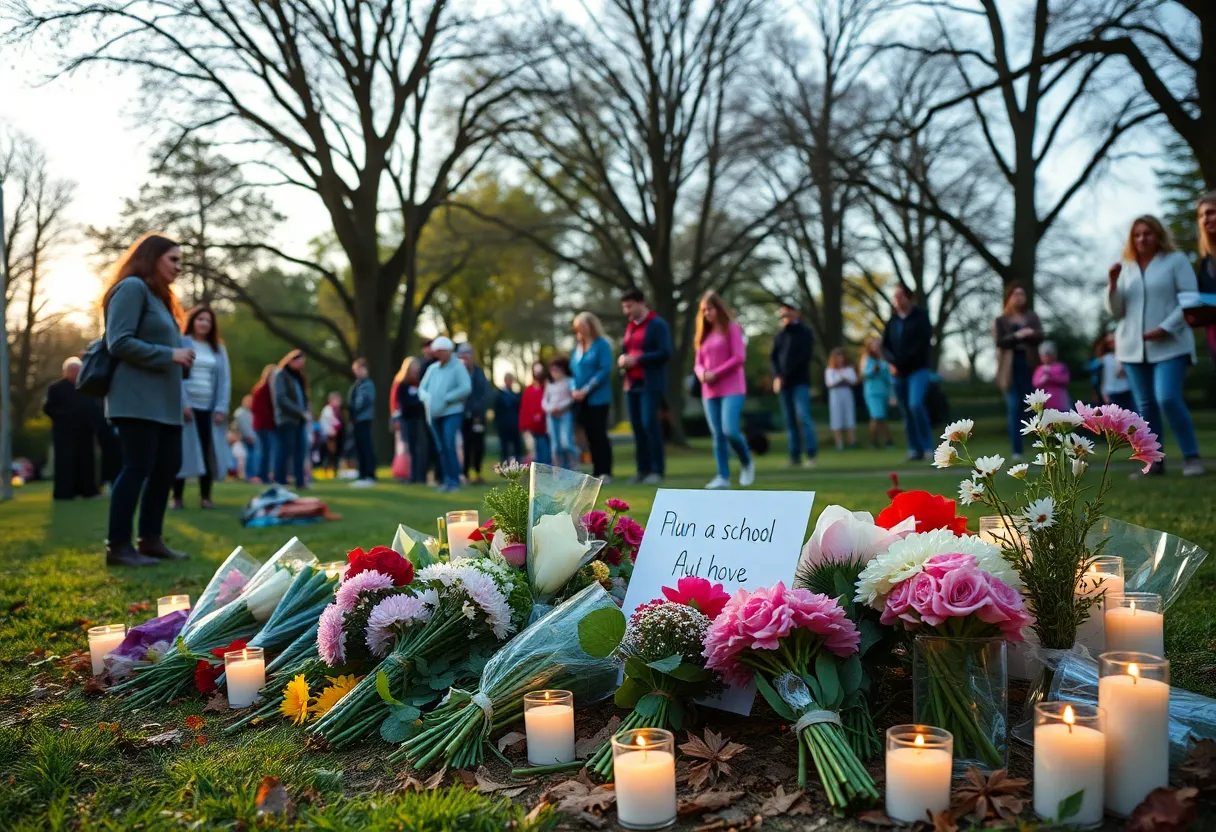 Memorial flowers and candles for a Georgetown school aide