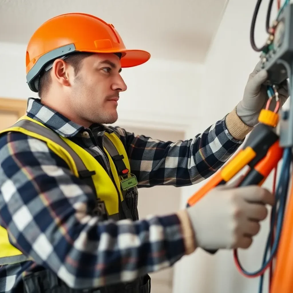Electrician working on wiring at K L Turner Electric Inc. in Georgetown, TX.