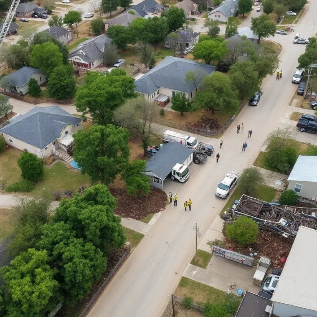 Flooded neighborhood in Leander, Texas during recovery efforts